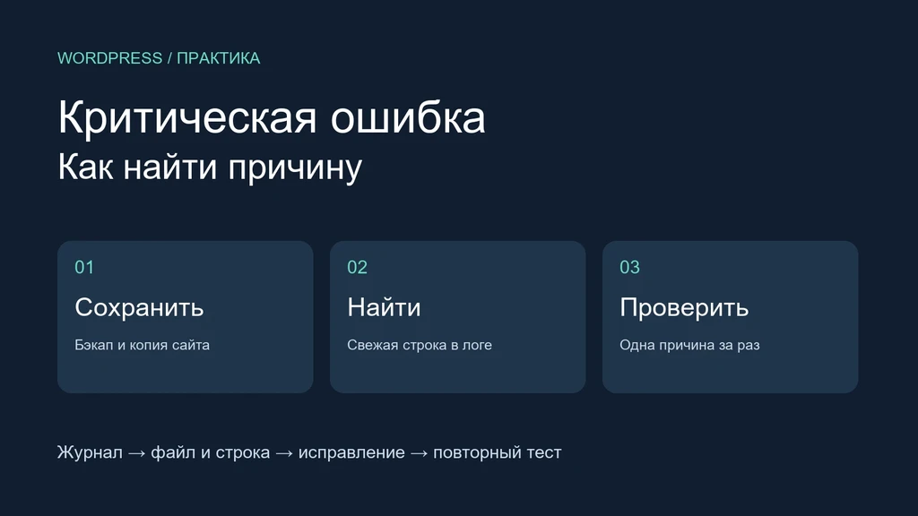 Диагностика критической ошибки WordPress: журнал, причина и проверка